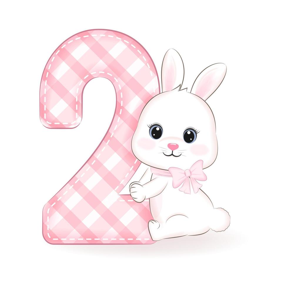 Cute little rabbit, Happy birthday 2 years old vector