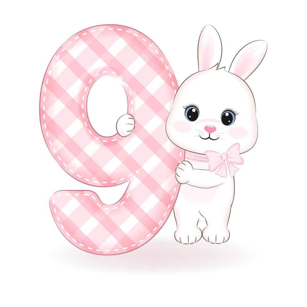 Cute little rabbit, Happy birthday 9 years old vector