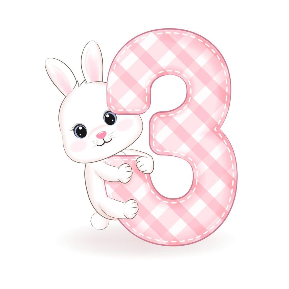 Cute little rabbit, Happy birthday 3 years old vector