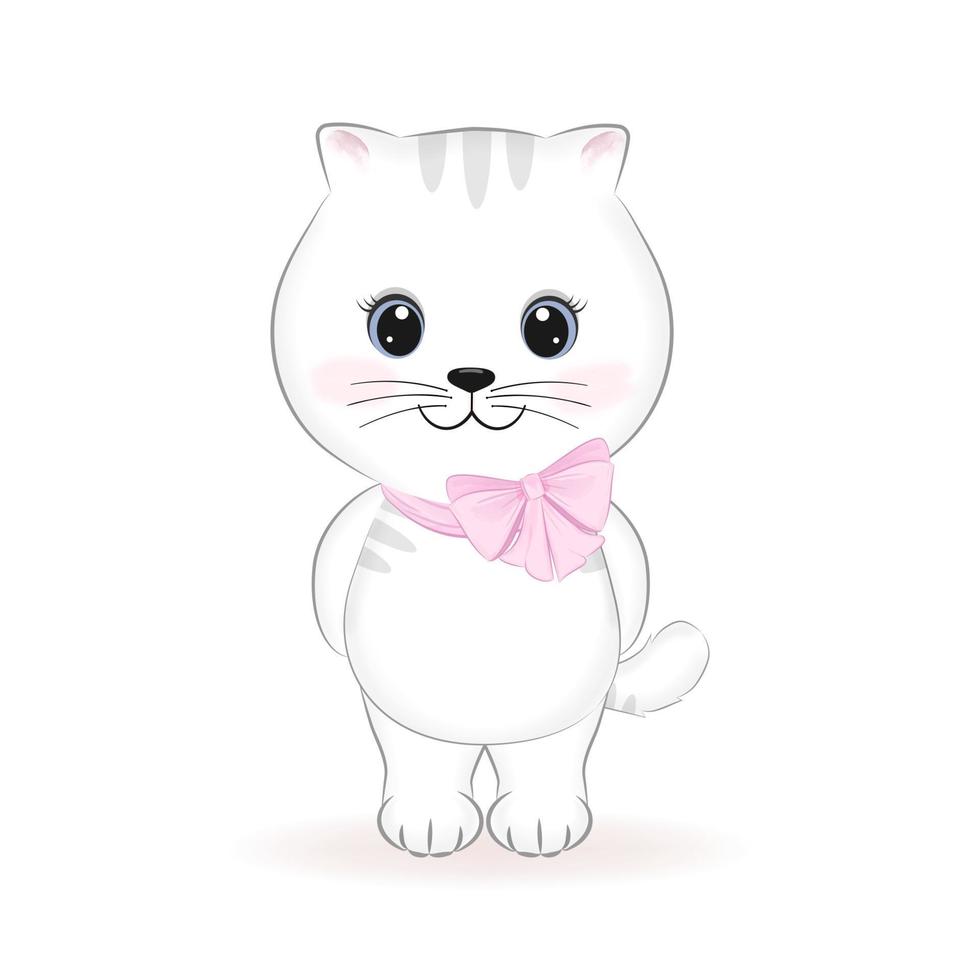 Cute little white Cat, animal cartoon illustration vector