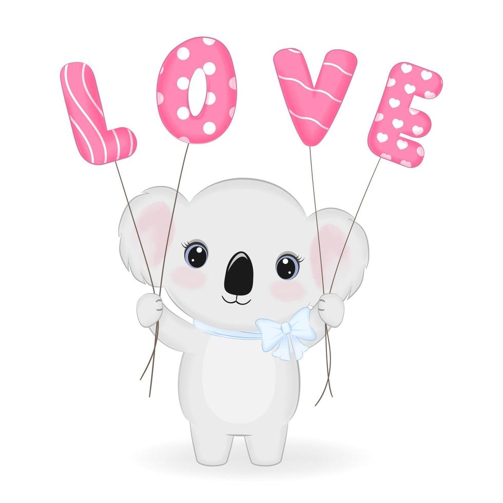 lindo oso koala con globo de amor. concepto del día de san valentín vector