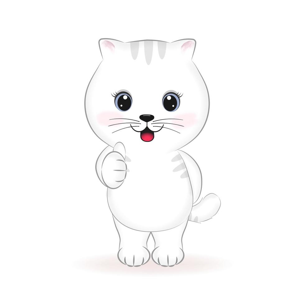 linda pata de gato blanco que muestra el pulgar como ilustración de símbolo vector