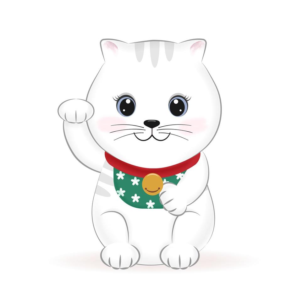 gato de la suerte amuleto de la suerte japonés ilustración de dibujos animados vector