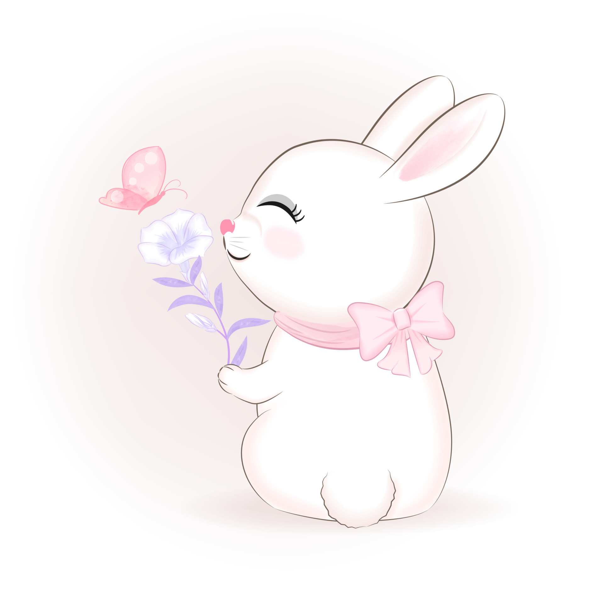 Cute Bunny and flower with butterfly cartoon animal watercolor 19520237 ...