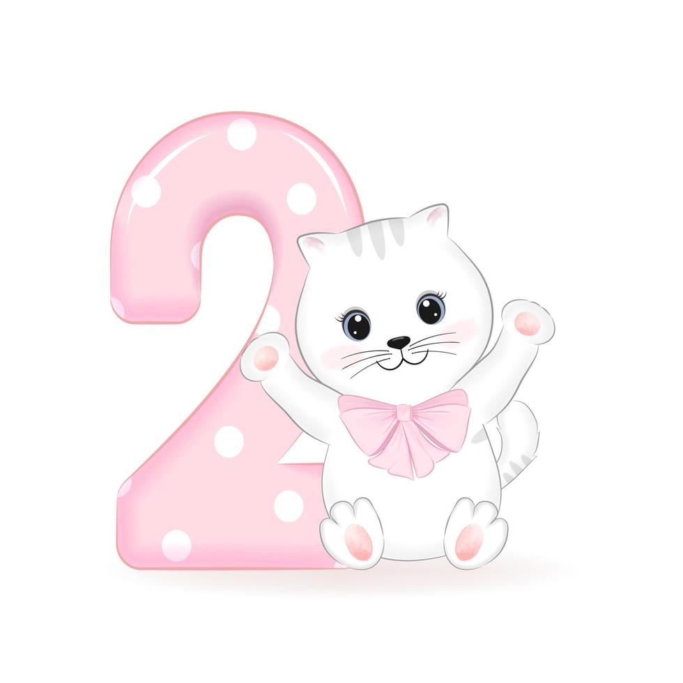 lindo gatito, feliz cumpleaños 2 años vector