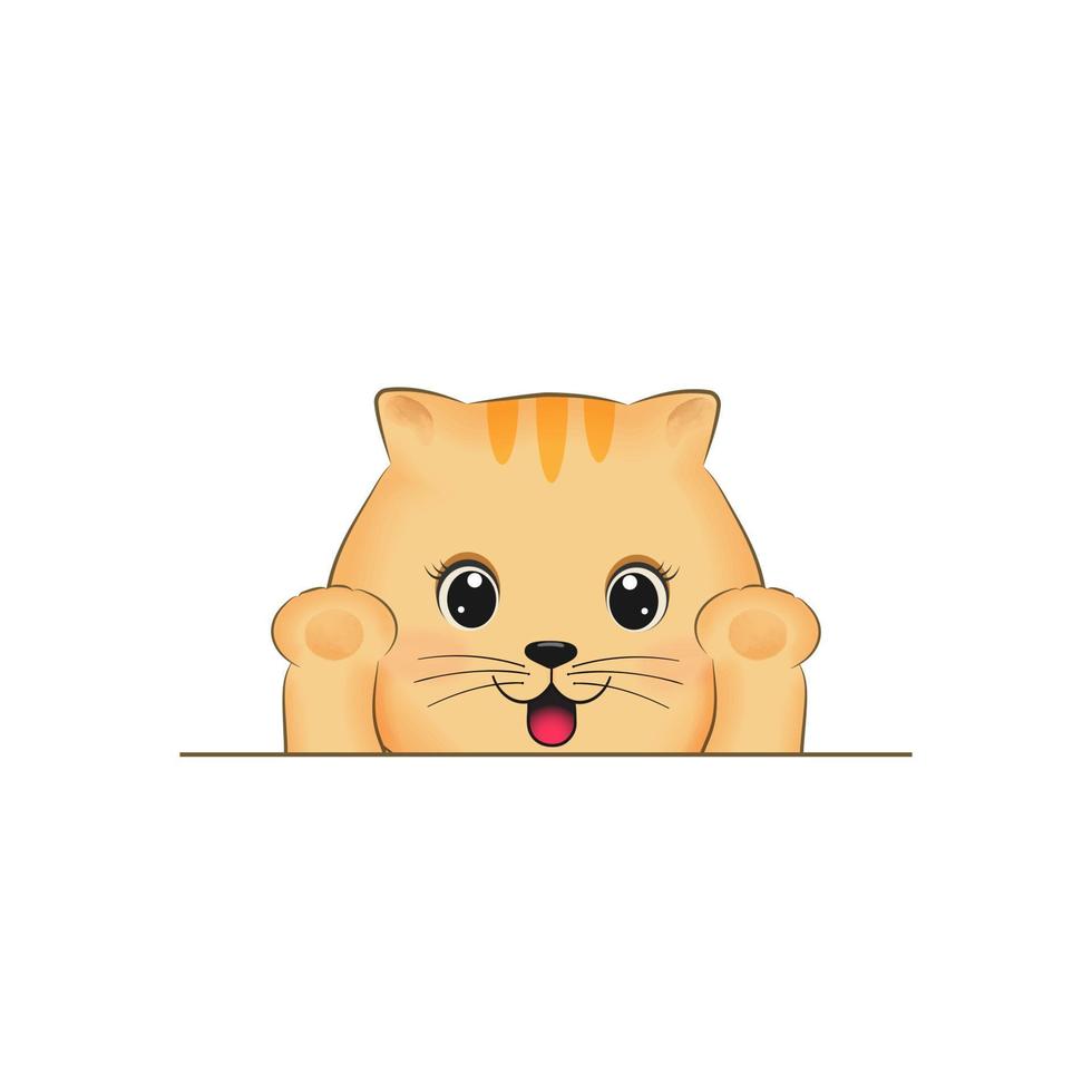 Cute little orange cat smiling cartoon illustration vector