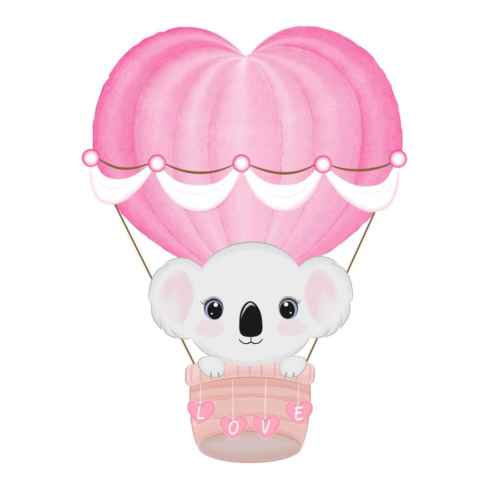 Cute Koala Bear in Hot air balloon, Valentine's day concept vector