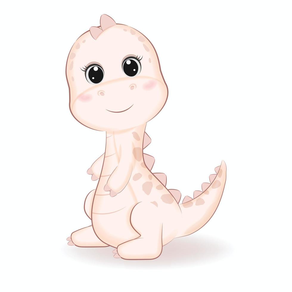 lindo pequeño dinosaurio ilustración de dibujos animados vector