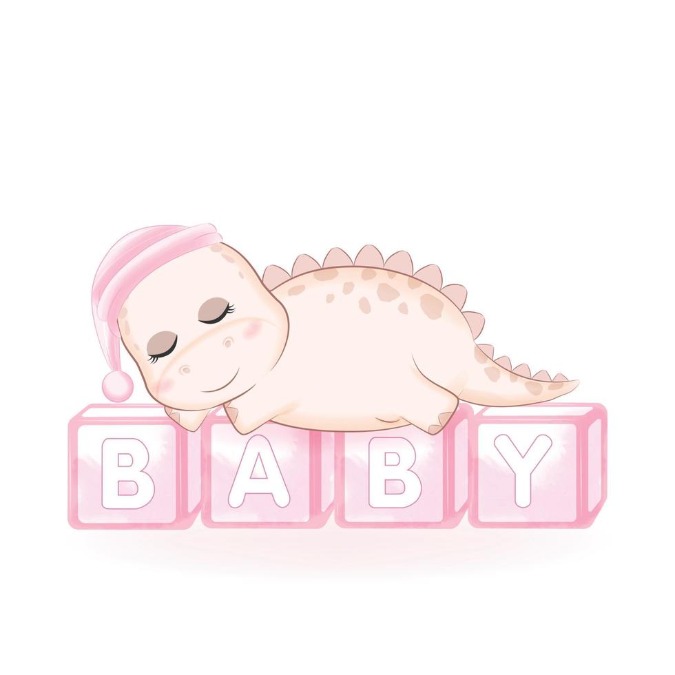Cute Dinosaur sleeping on baby toy box illustration vector