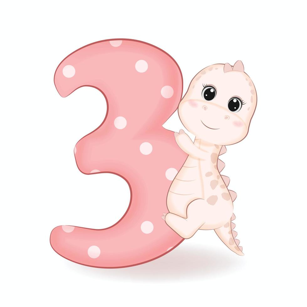 Cute little Dinosaur with Alphabet Number 3 vector