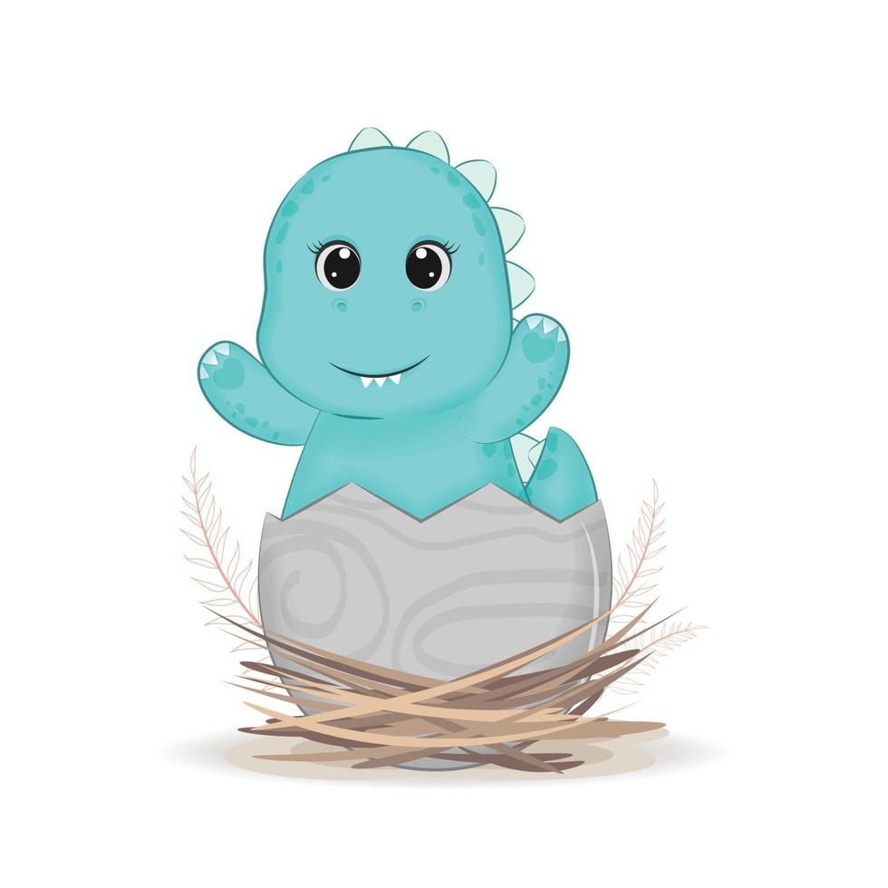 Cute Baby Dinosaur in the egg, cartoon illustration vector