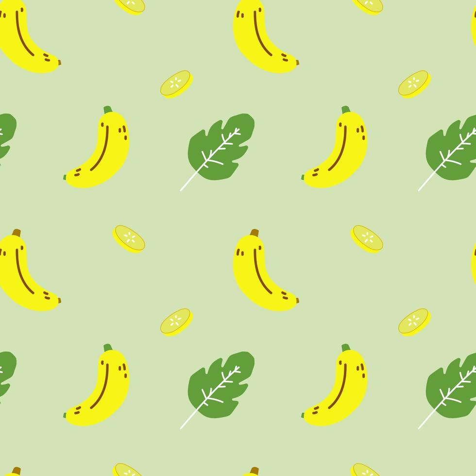 seamless hand drawn banana fruit with leaf repeat pattern, background flat vector illustration design