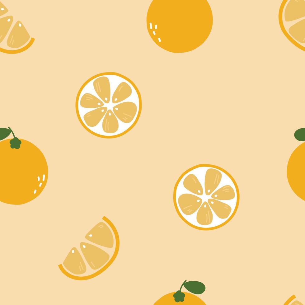 seamless hand drawn tropical orange fruit repeat pattern with orange slice, background flat vector illustration design