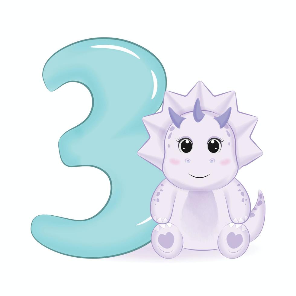 Cute little Dinosaur with Alphabet Number 3 vector