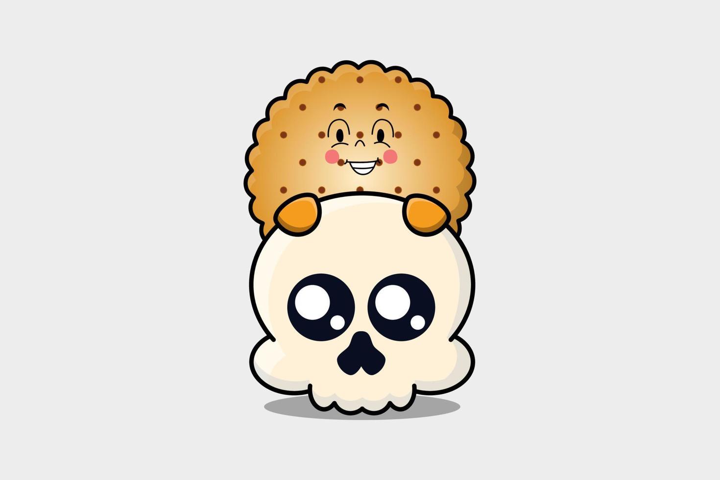 Cute Cookies cartoon hiding in skull illustration vector