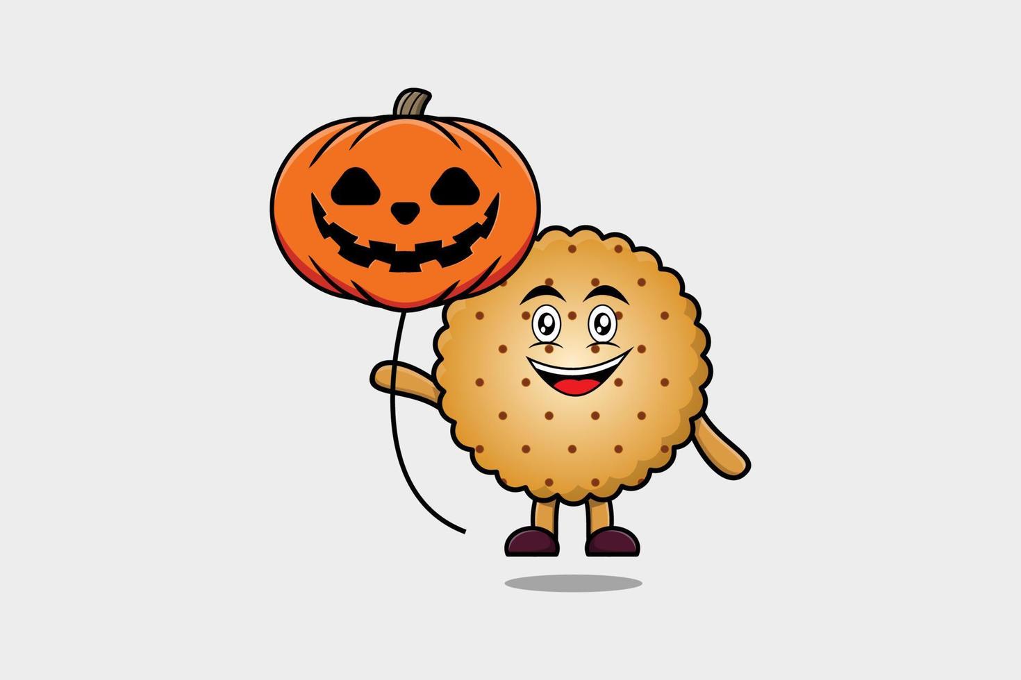 Cute cartoon Cookies floating with pumpkin balloon vector