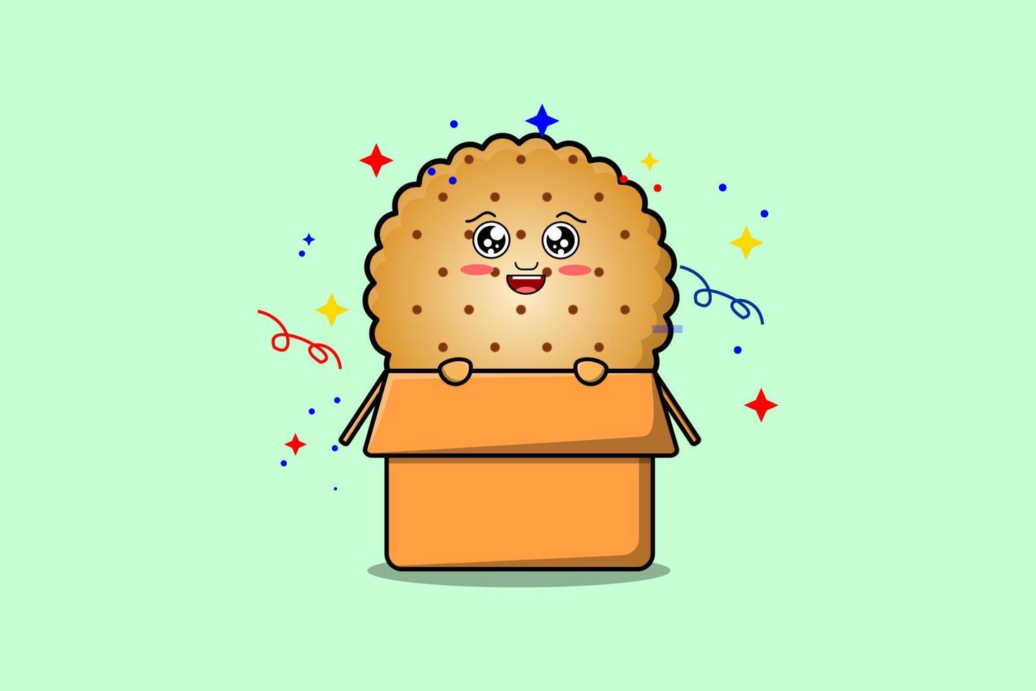 lindo personaje de dibujos animados de galletas que sale de la caja vector