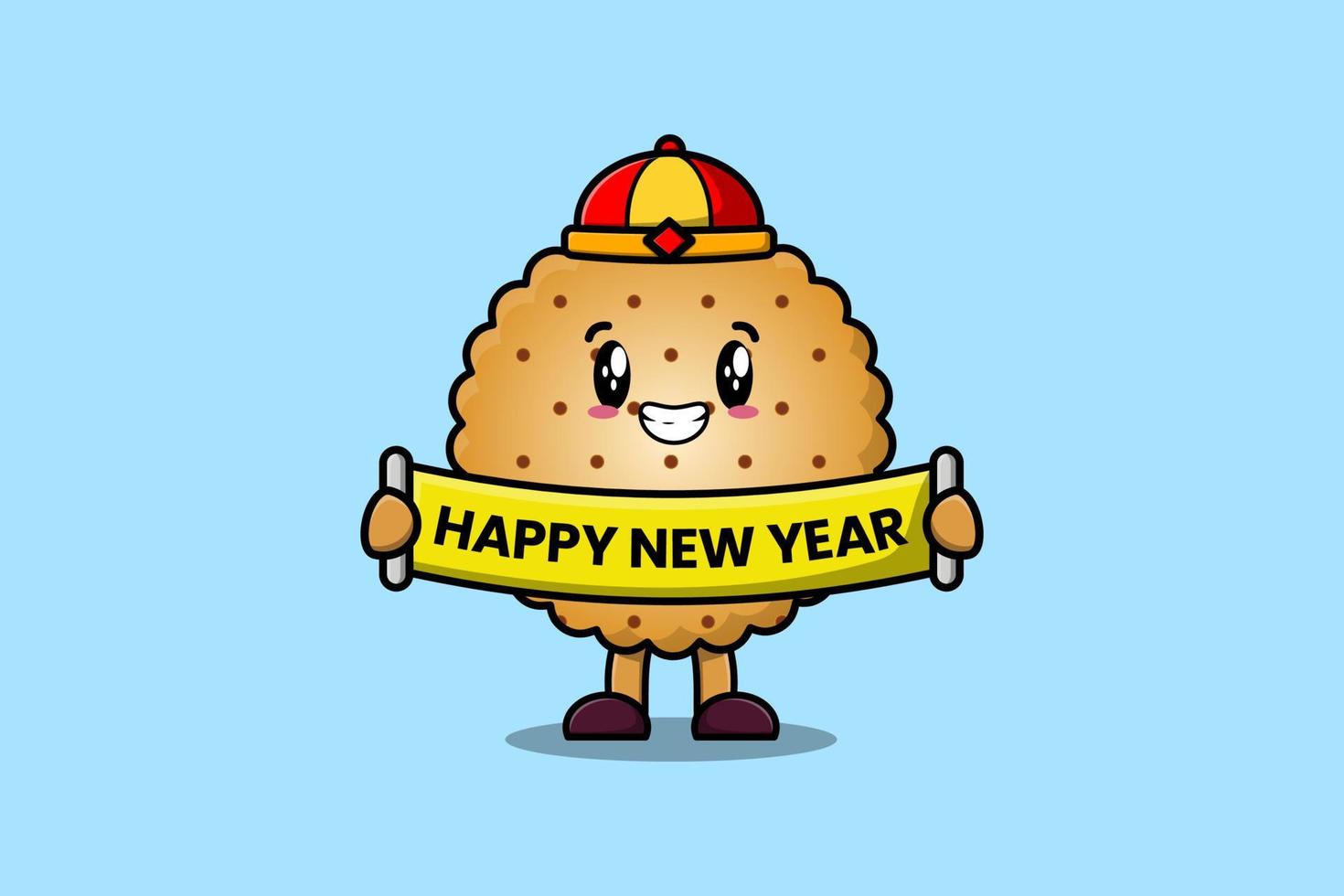 Cute cartoon Cookies chinese hold happy new year vector