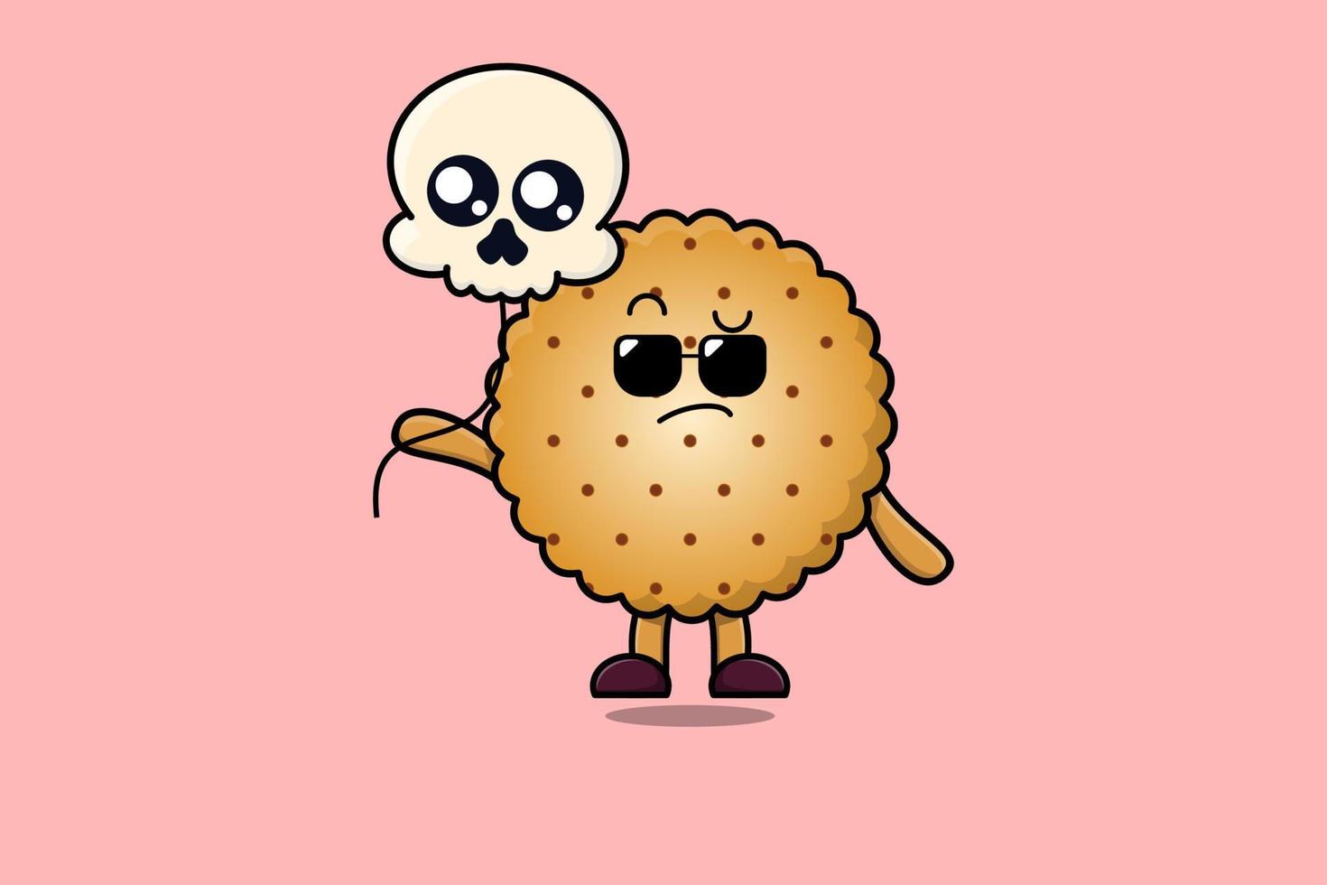 Cute cartoon Cookies floating with skull balloon vector