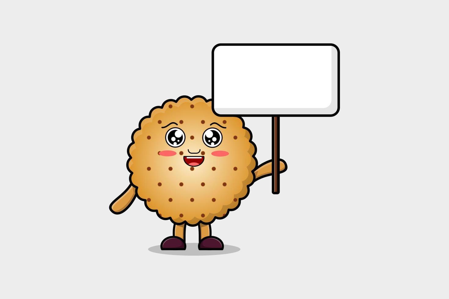 lindo personaje de dibujos animados de galletas con tablero en blanco vector