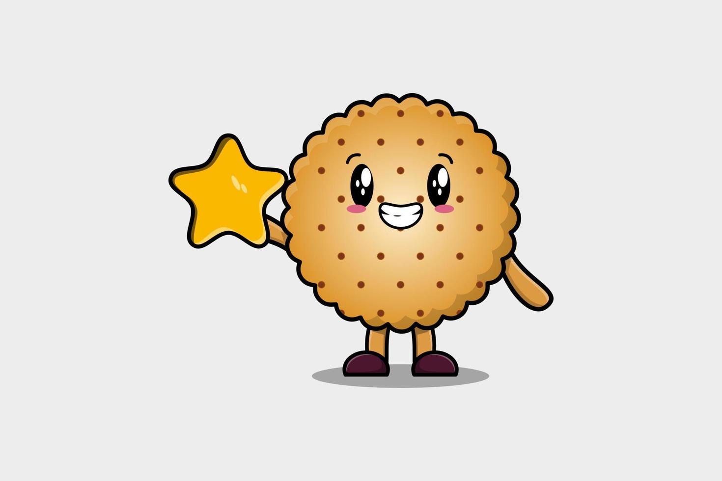 Cute cartoon Cookies holding big golden star vector