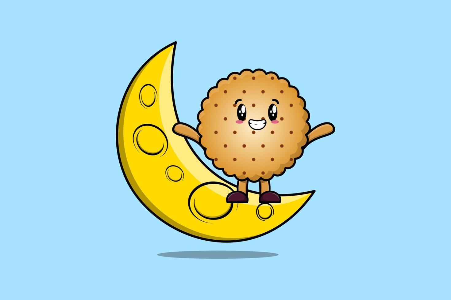 lindas galletas de dibujos animados de pie en la luna creciente vector