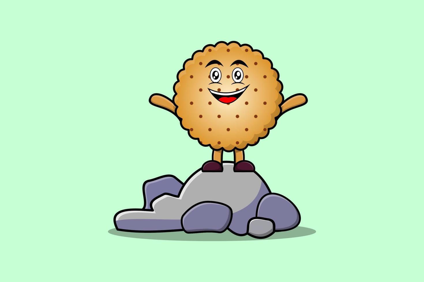 lindo personaje de dibujos animados de galletas de pie en piedra vector