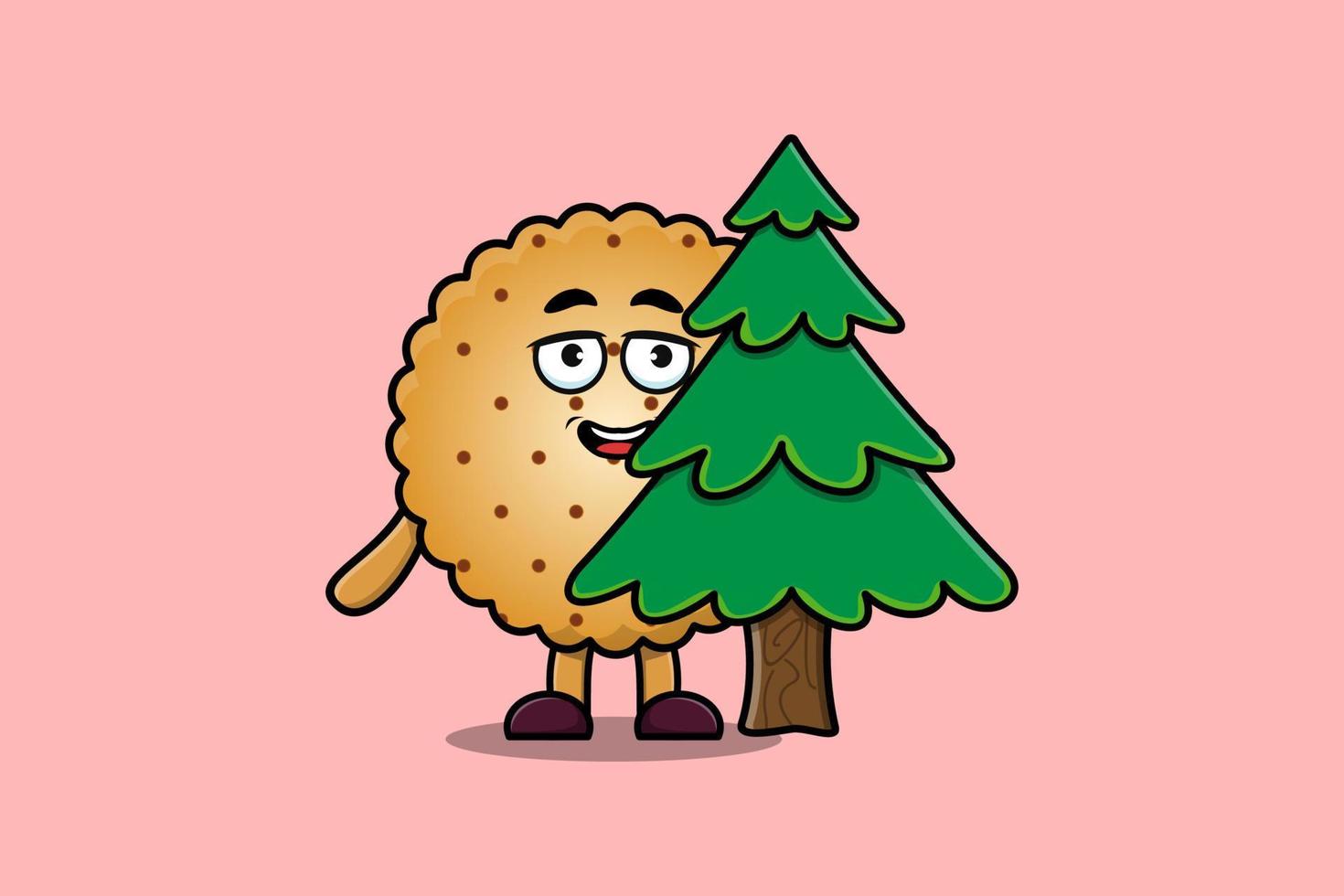 lindo personaje de dibujos animados galletas árbol escondido vector