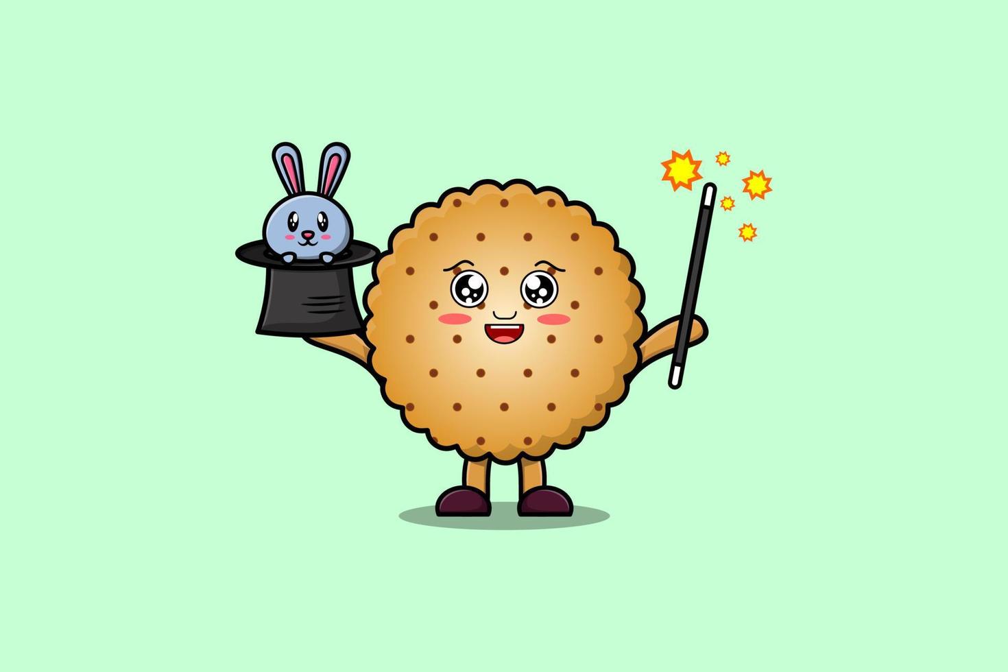 lindo mago de galletas de dibujos animados con carácter de conejito vector