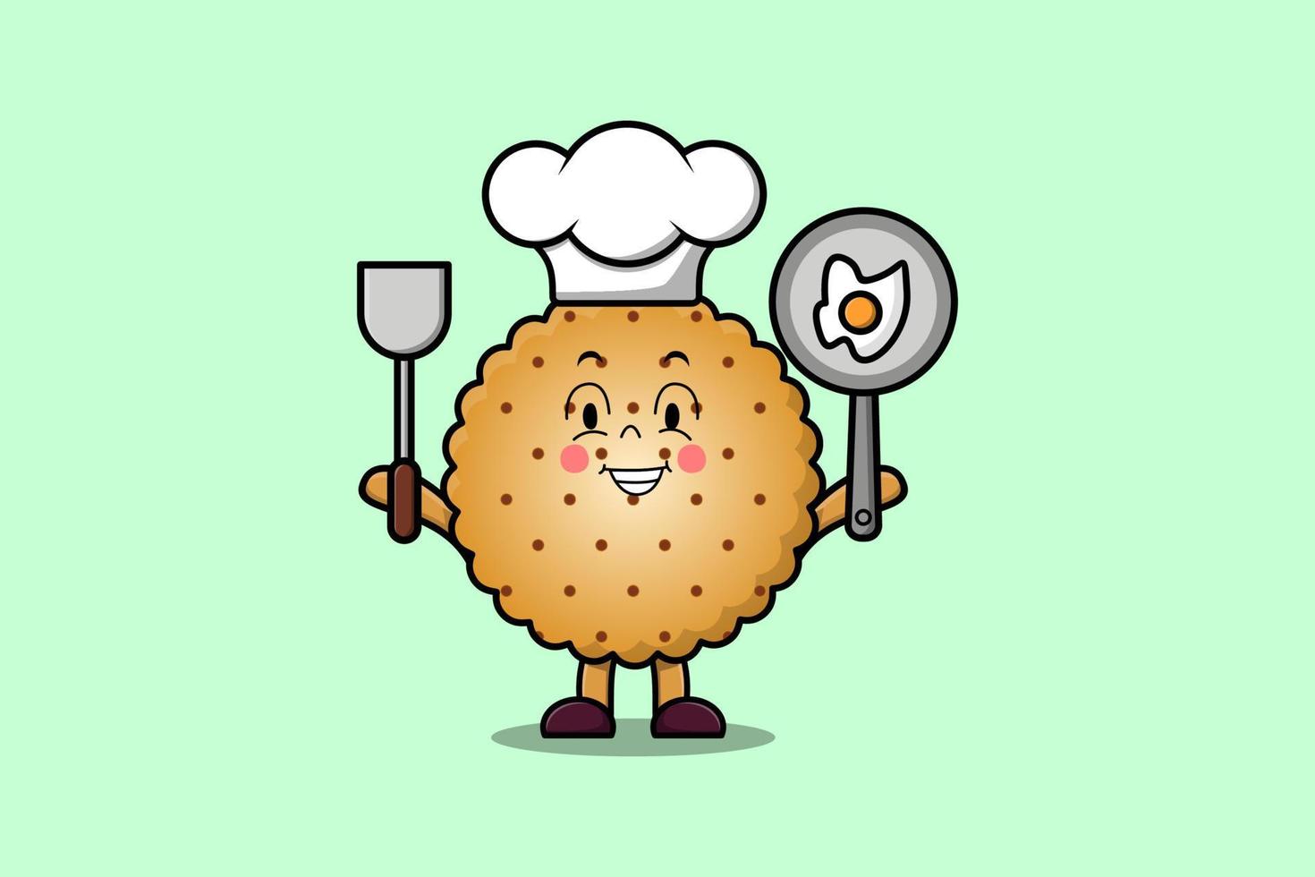 chef de galletas de dibujos animados lindo sosteniendo pan y espátula vector