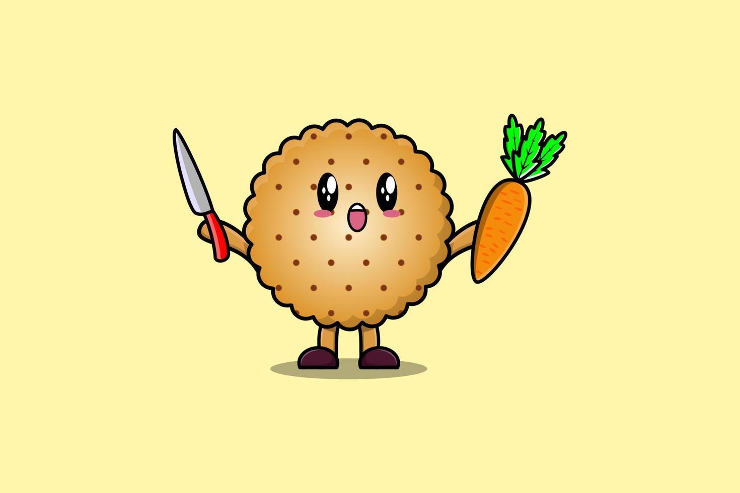 personaje de galletas de dibujos animados con cuchillo y zanahoria vector