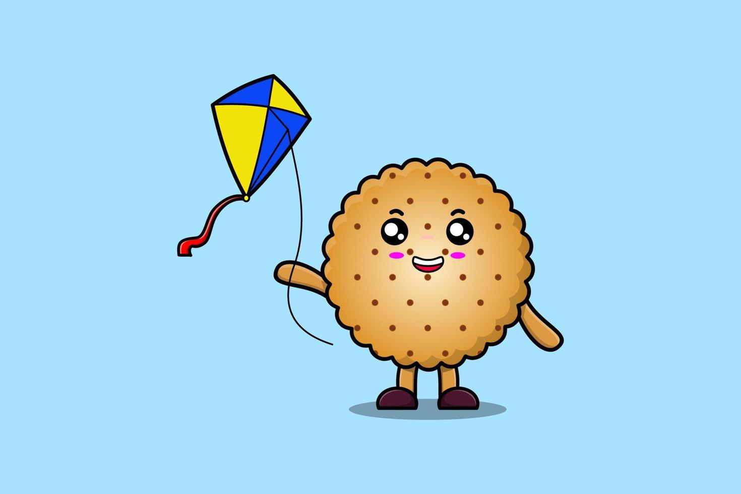 Cute cartoon Cookies character playing kite flying vector