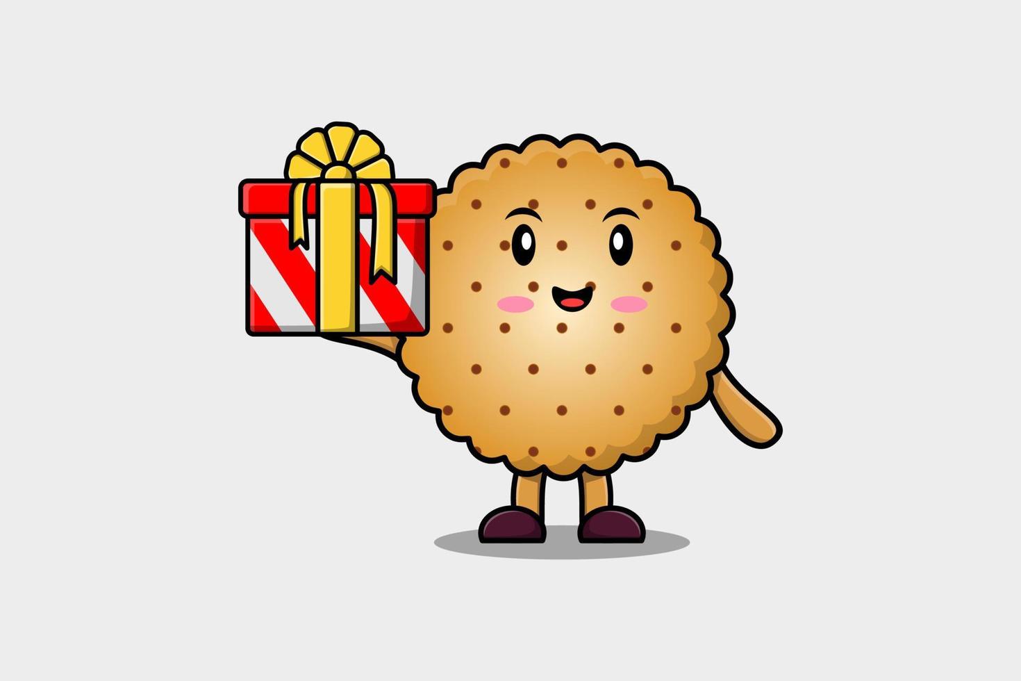 Cute cartoon Cookies character holding gift box vector