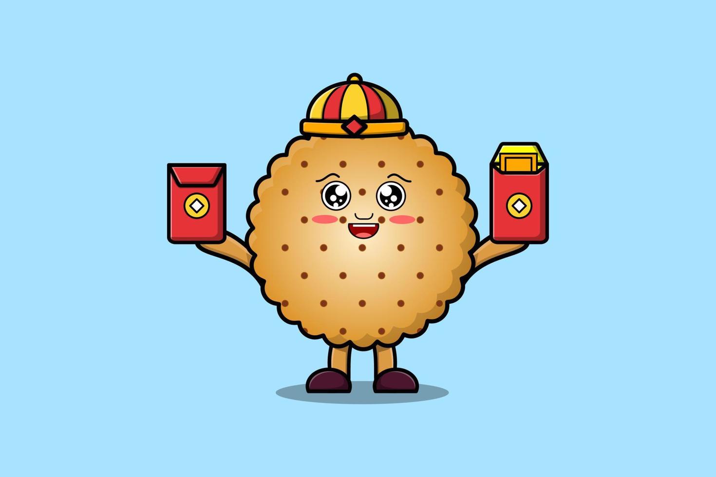 Cute cartoon Cookies chinese holding red packets vector