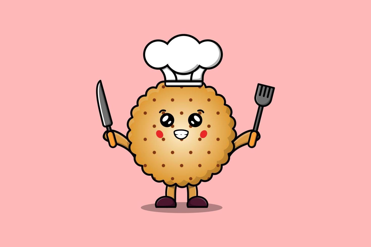 Cute cartoon Cookies chef holding knife and fork vector