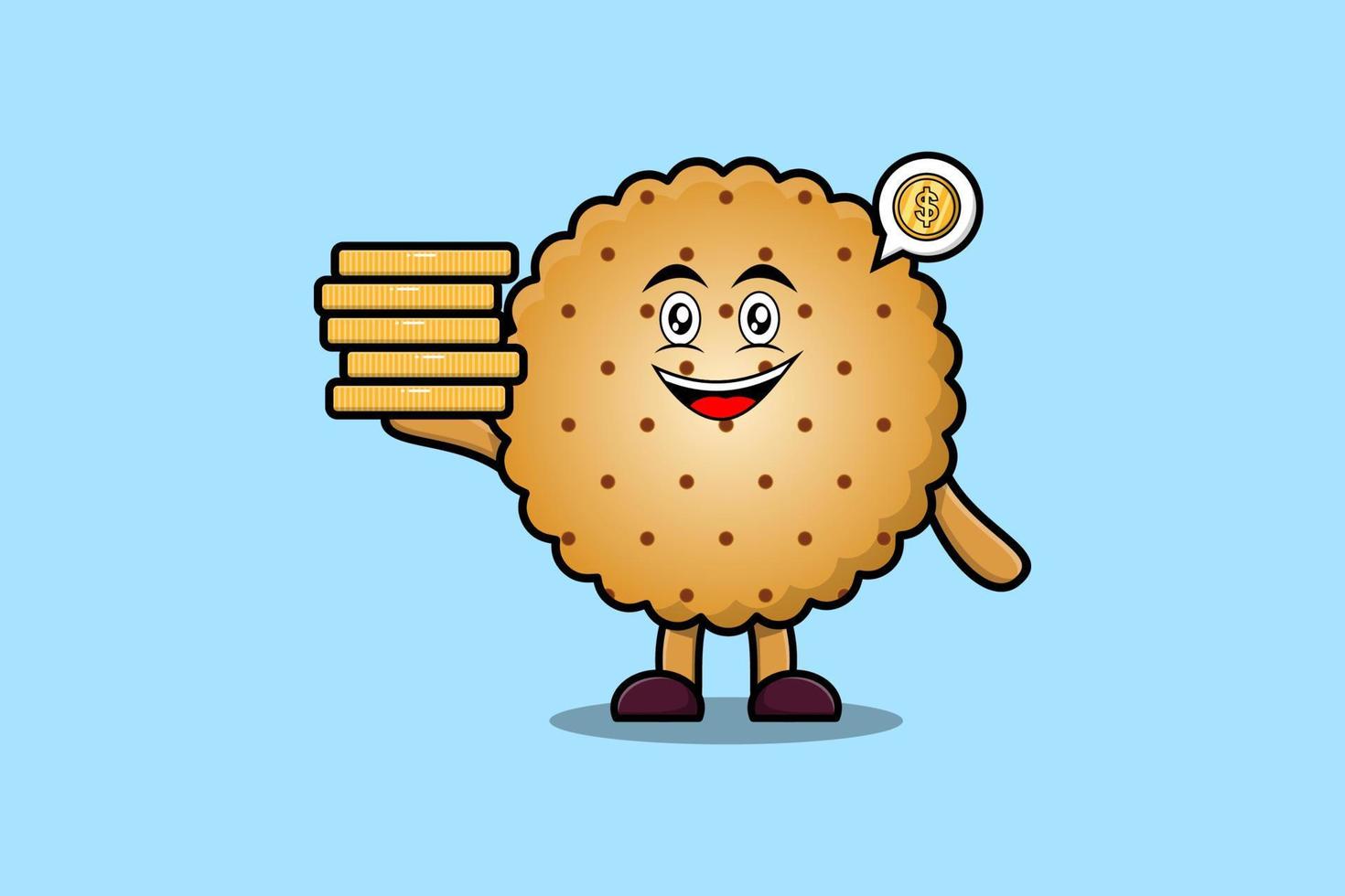 Cute cartoon Cookies holding in stacked gold coin vector