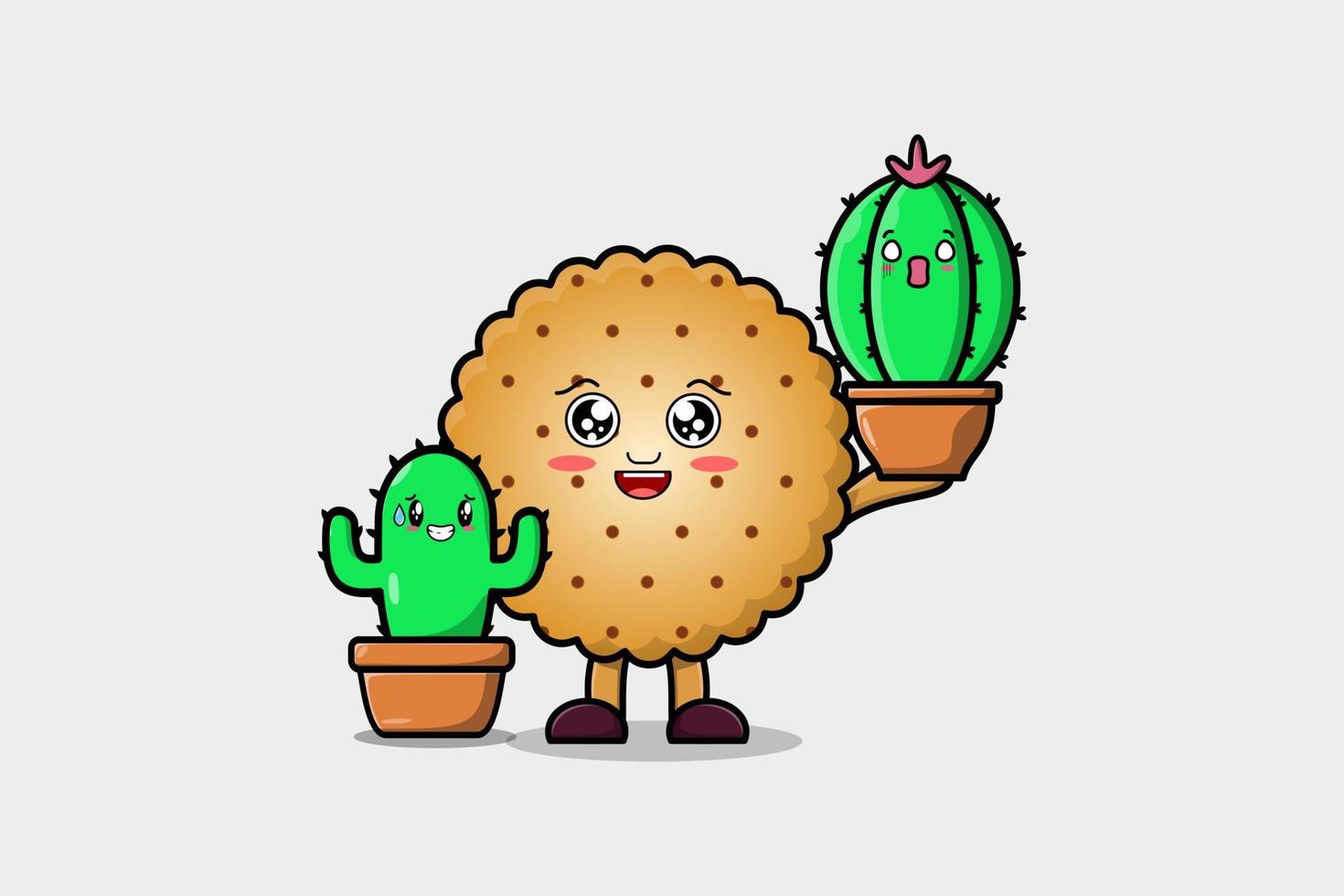 Cute cartoon Cookies holding cactus plant in pot vector