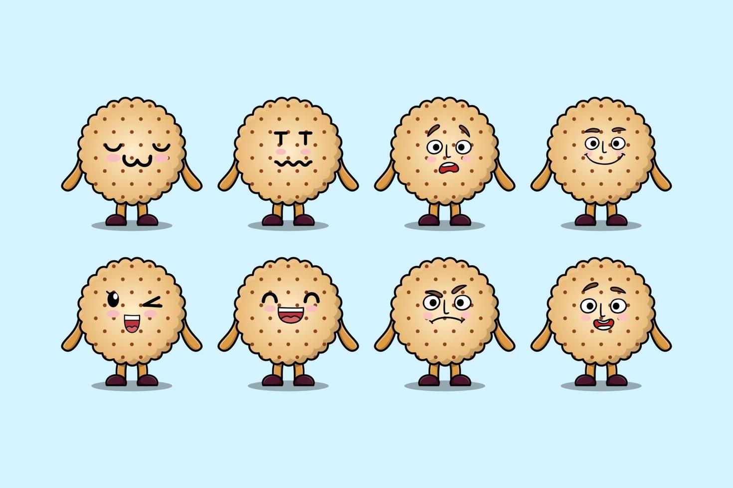 Establecer expresiones de personajes de dibujos animados de galletas kawaii vector