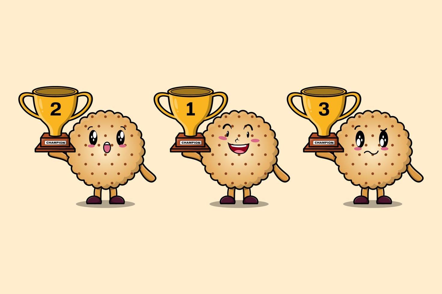 Set of cute cartoon Cookies holding trophy vector