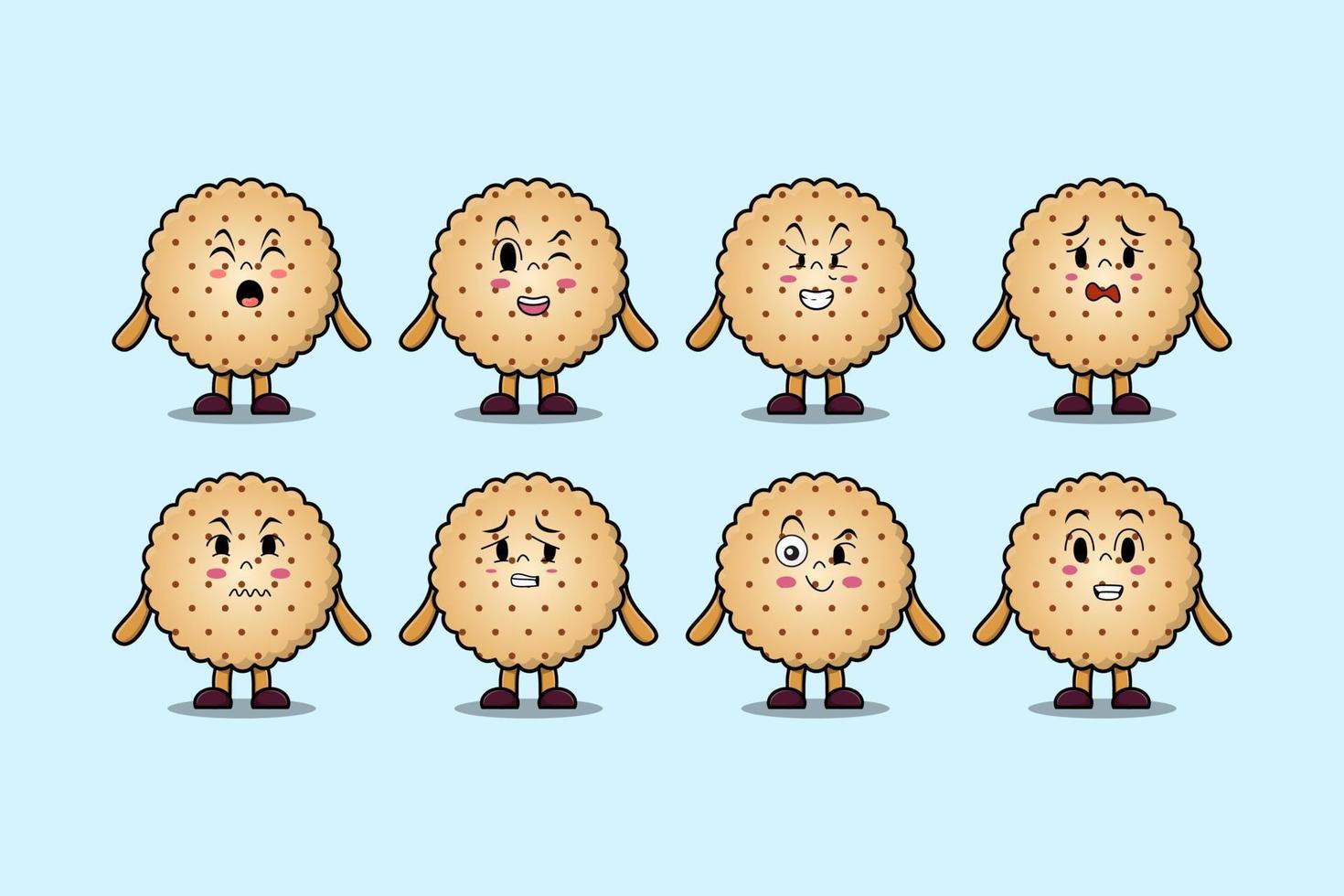 Set kawaii Cookies cartoon character expressions vector