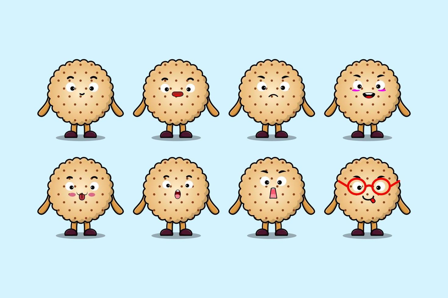 Establecer expresiones de personajes de dibujos animados de galletas kawaii vector