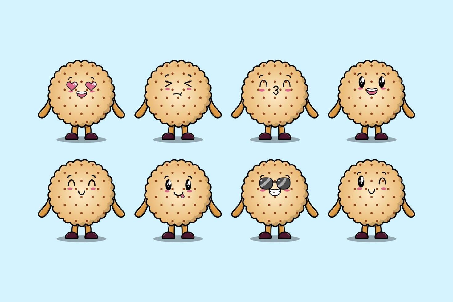 Establecer expresiones de personajes de dibujos animados de galletas kawaii vector