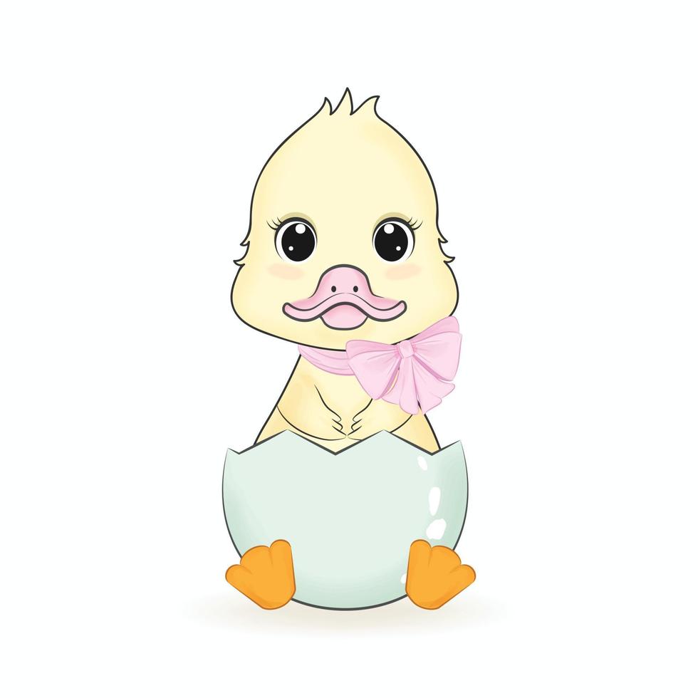 Cute Little Duck in the egg cartoon illustration vector