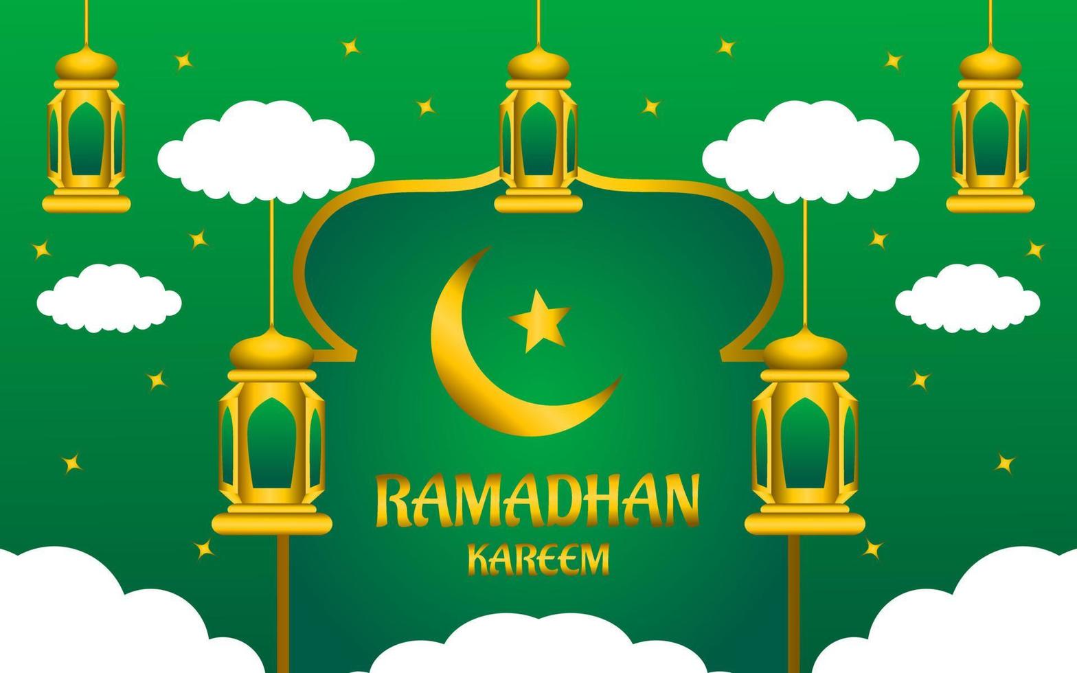 ramadan kareem illustration with mosque and green color background vector