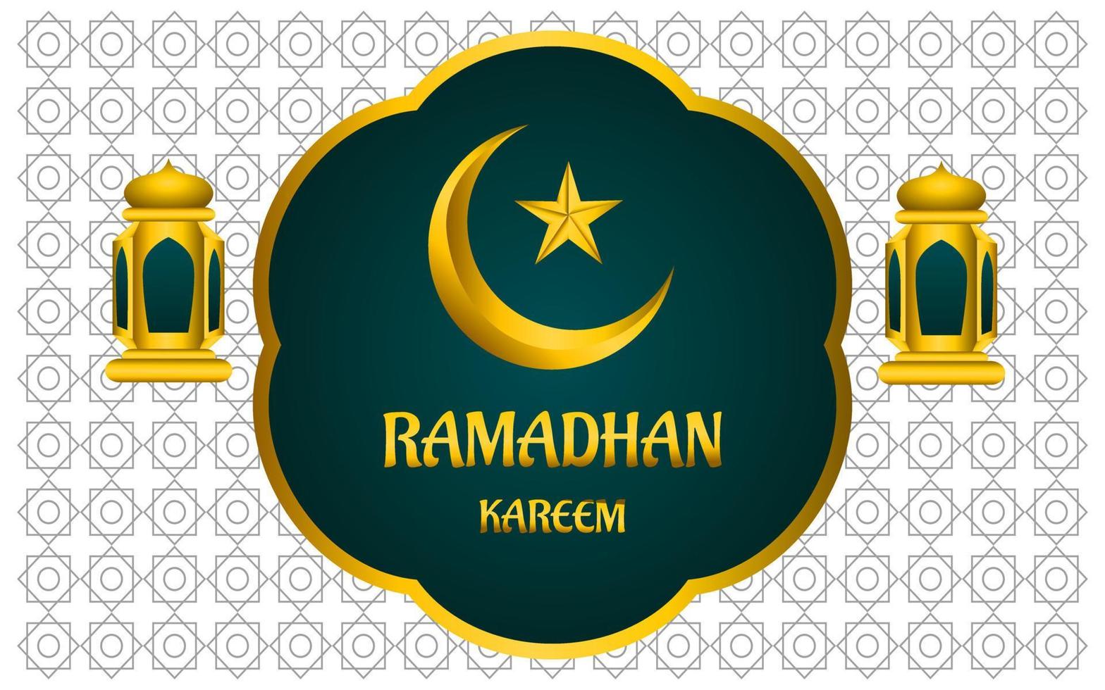 ramadan kareem illustration with mosque and lantern on green color background vector