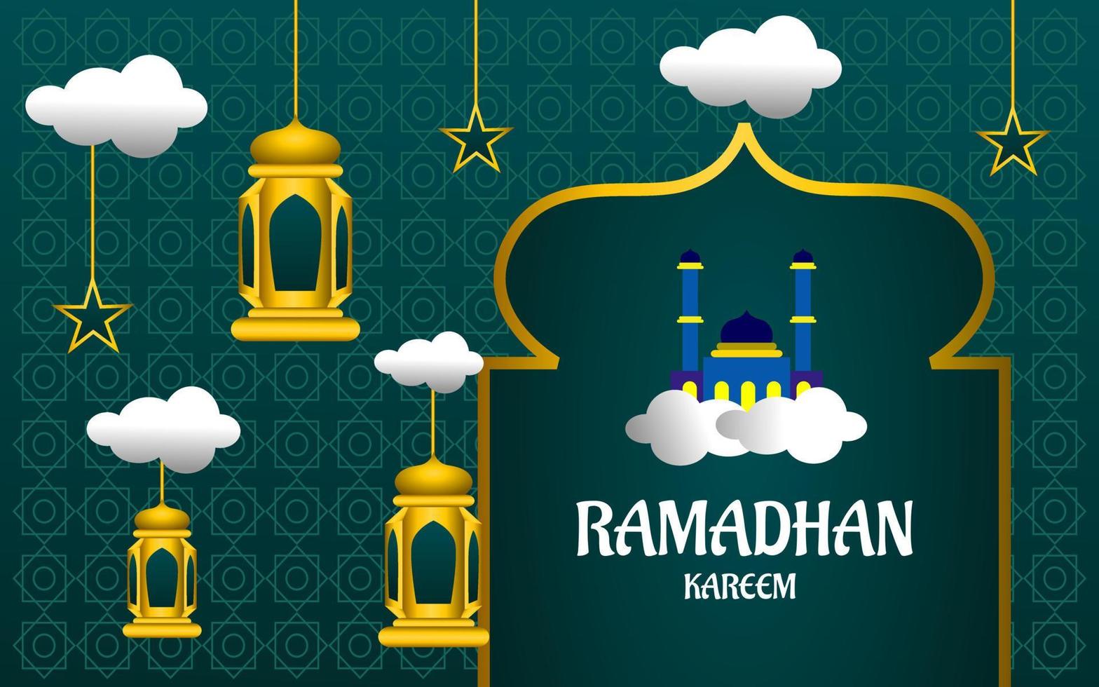 ramadan kareem illustration with mosque and blue color background vector