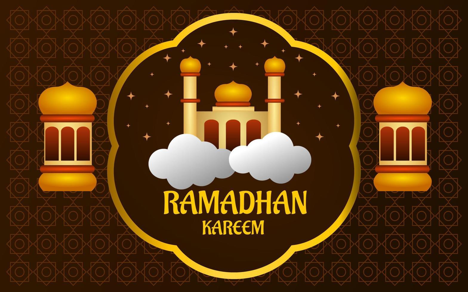 ramadan kareem ilustración con mezquita y fondo marrón vector