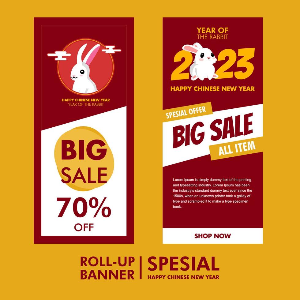 Chinese new year celebration roll up collection, year of the rabbit, big sale, discount vector