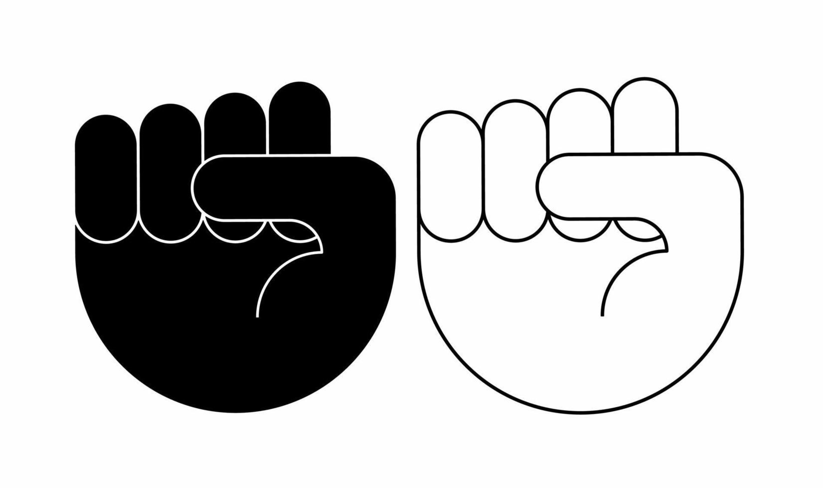 outline silhouette Raised fist icon set isolated on white background vector