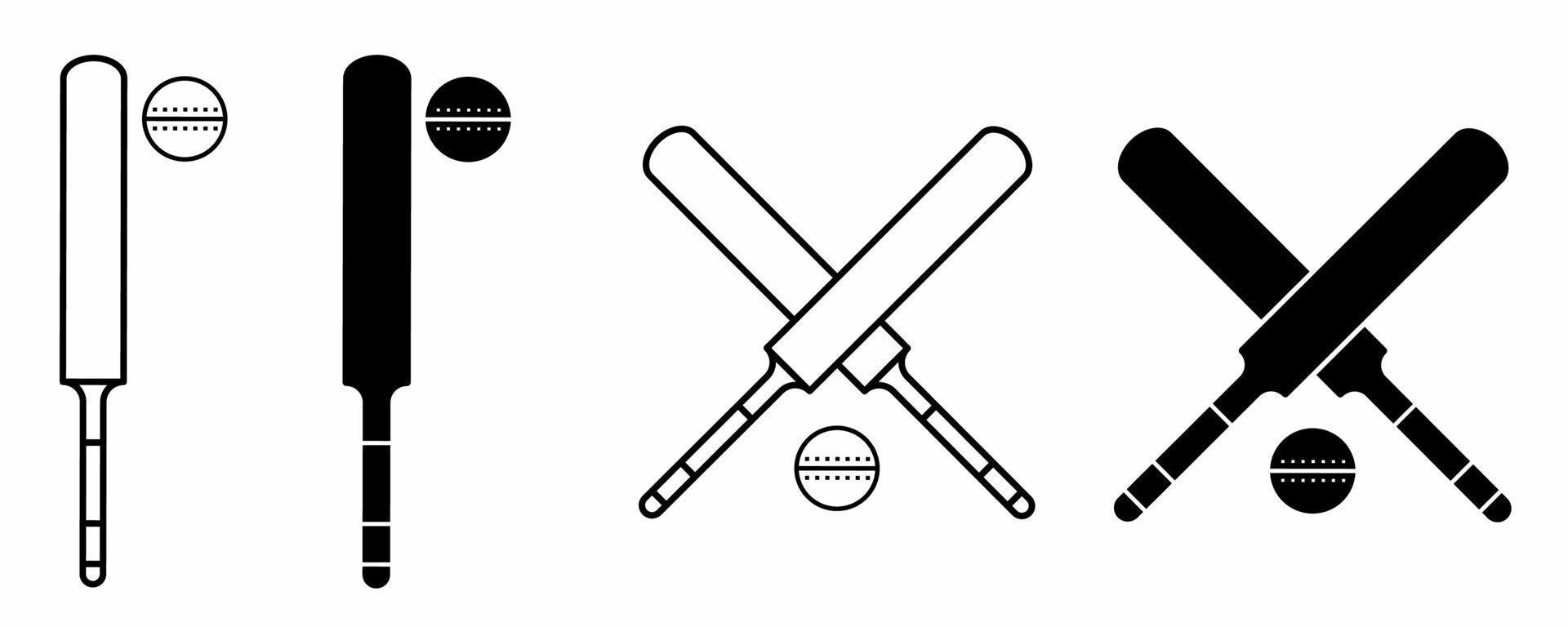 Conjunto de iconos de bate y bola de cricket cruzado aislado sobre fondo blanco vector